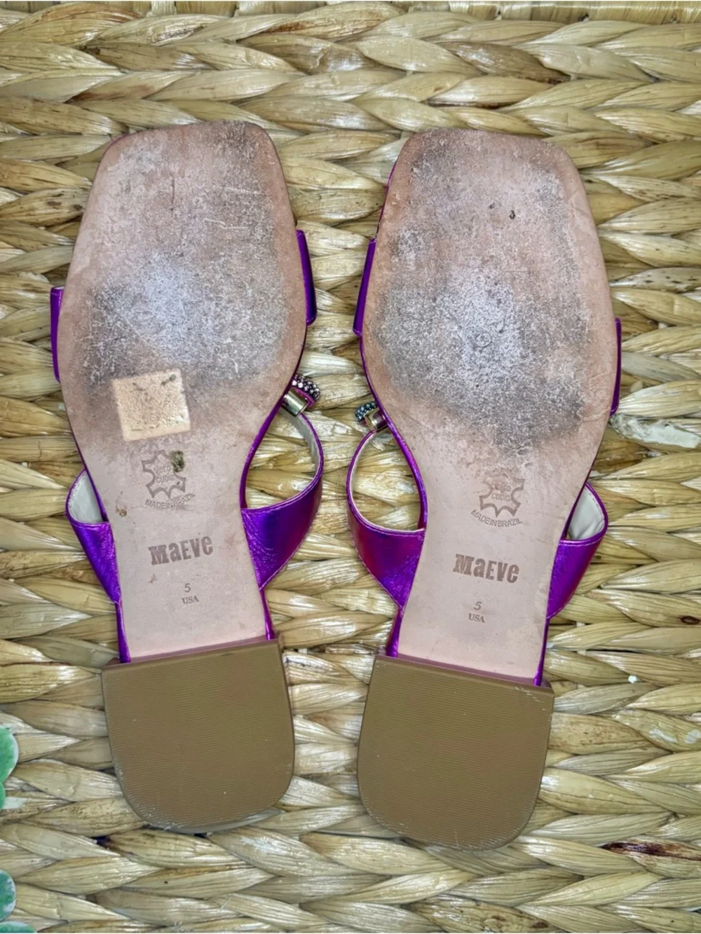 Maeve Anthropologie Magenta Satin Embellished Slide Sandals - Picture 13 of 15
